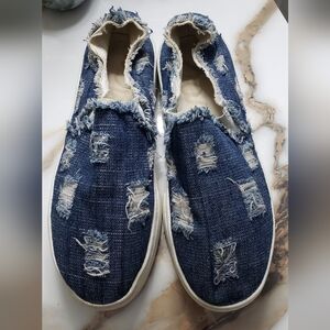 Sam Edelman Lacey Blue Denim Jeans Distressed Slip On Platform Shoes Size 6m